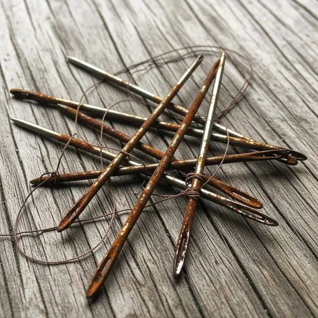 Aiguilles à coudre rouillées et cassées