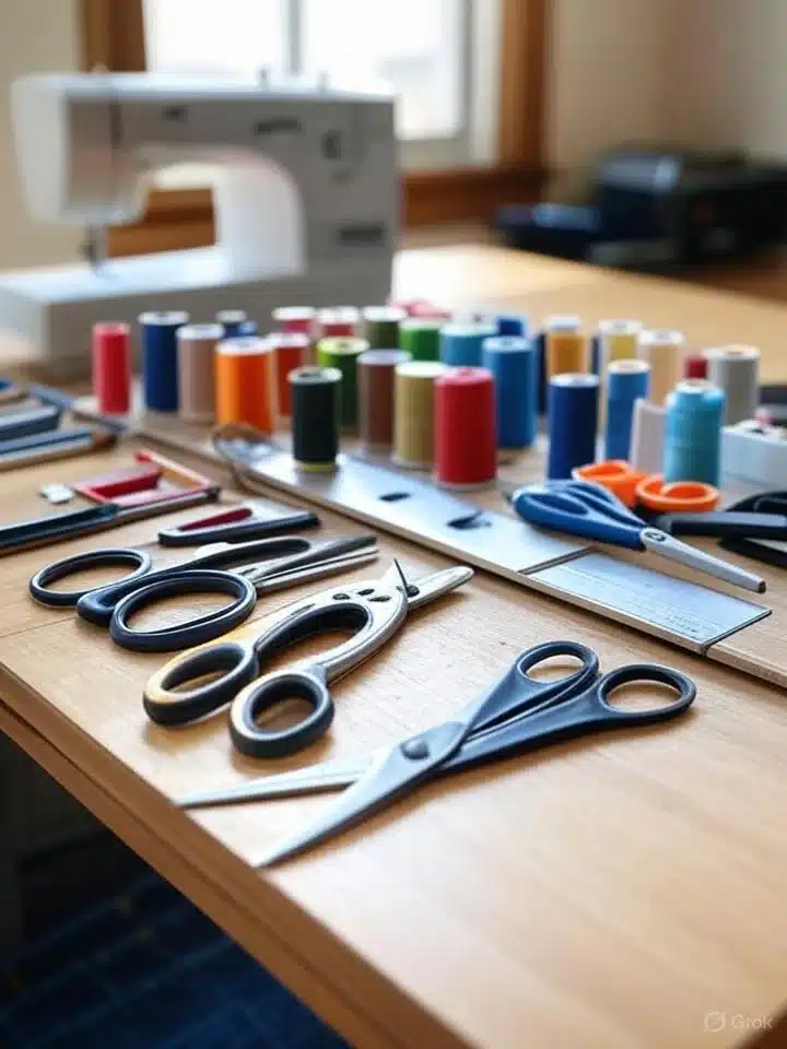 Poste de couture organisé avec outils