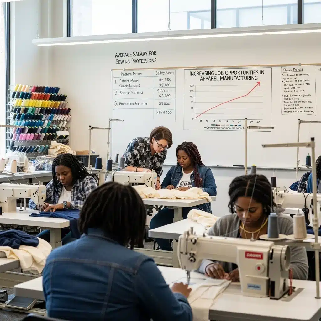 Atelier couture avec élèves et formateur