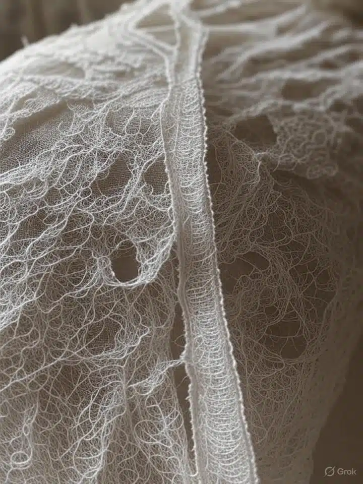 Dentelle déchirée malgré tentatives de couture