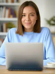 Jeune femme souriante au bureau