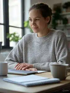 Femme travaille à domicile
