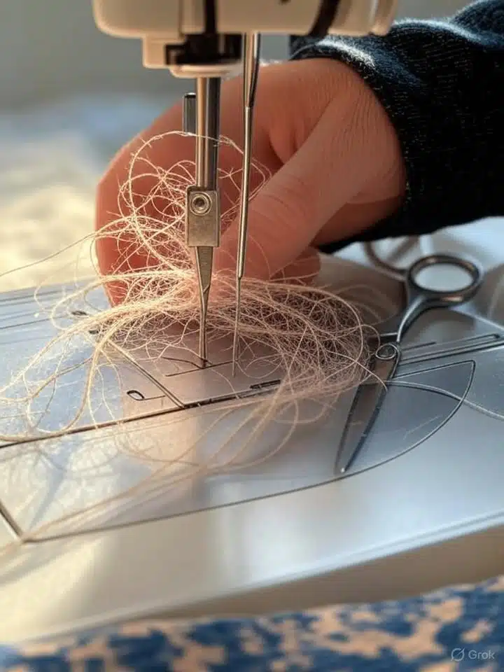 Fil emmêlé sous aiguille machine à coudre