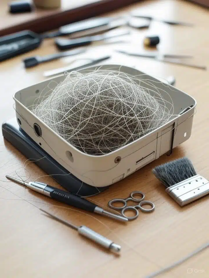 Boîtier canette machine à coudre emmêlé