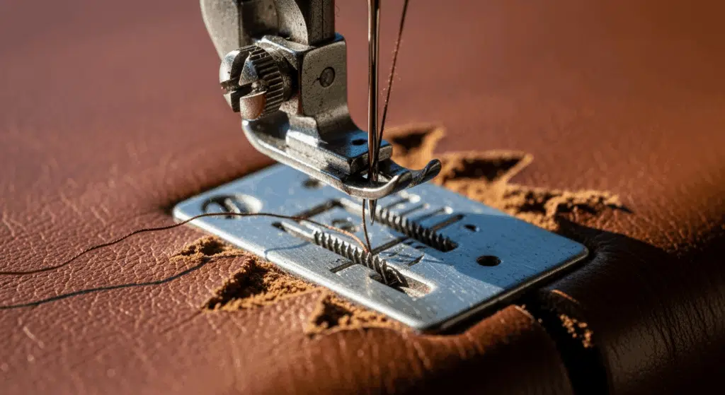 Aiguille cassée dans du cuir