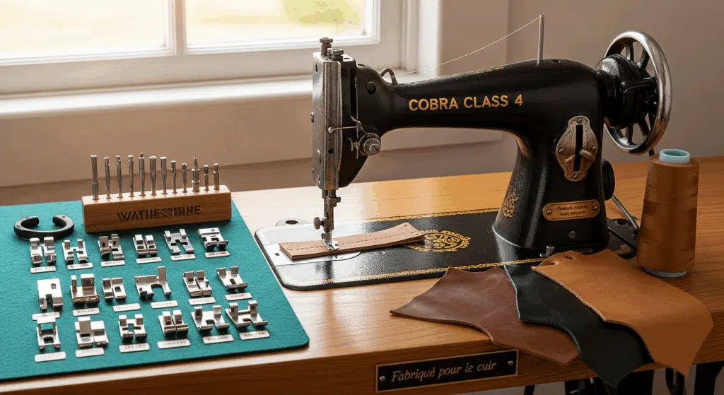 Gros plan machine cuir et échantillons