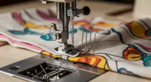 Machine à coudre bloquée, tissu froissé