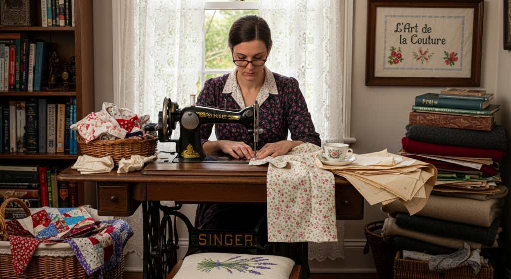 Couturière penchée, dos courbé