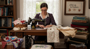 Couturière penchée, dos courbé