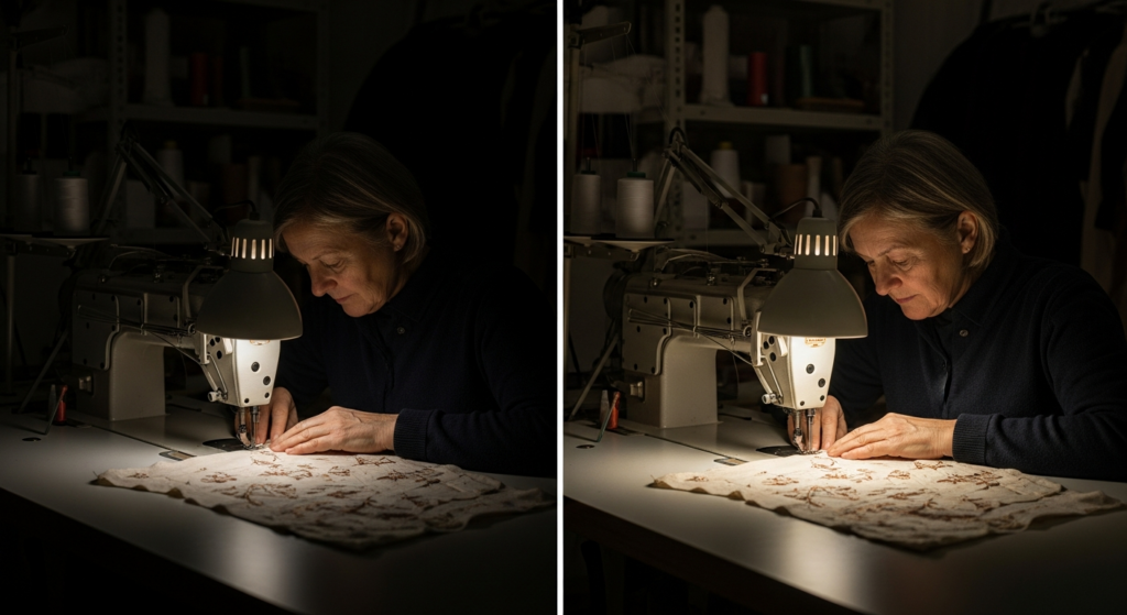 Avant/après éclairage couture