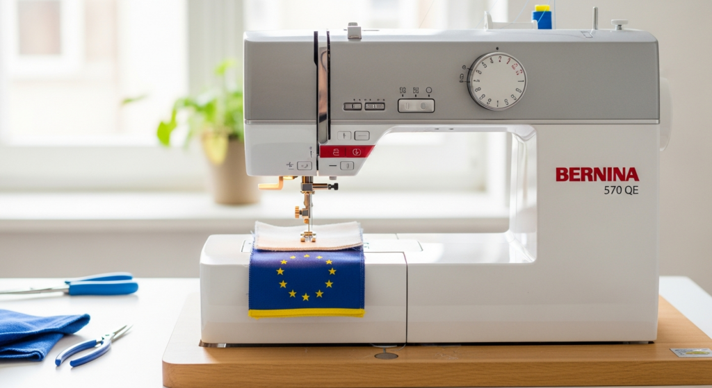 Bernina 570 QE et drapeau européen