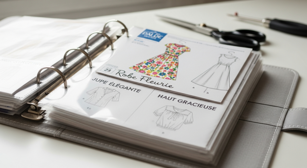 Classeur de patrons de couture ouvert