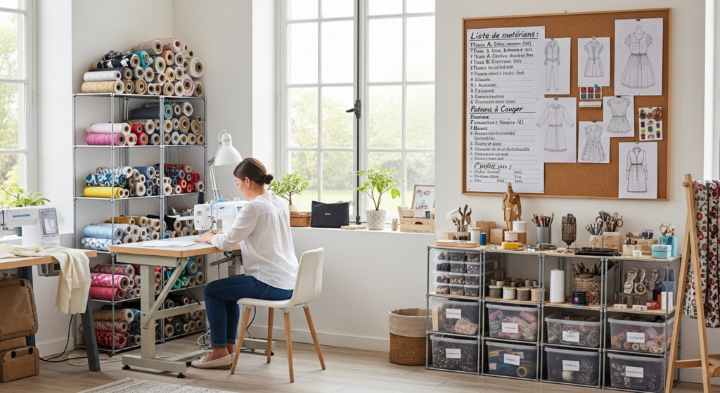 Atelier couture lumineux et organisé