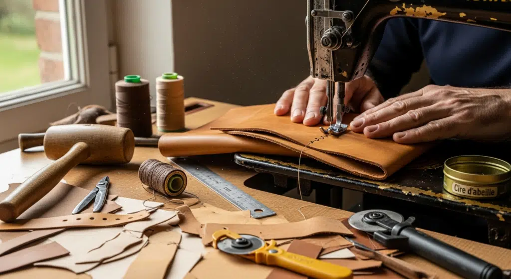 Mains artisan cuir couture