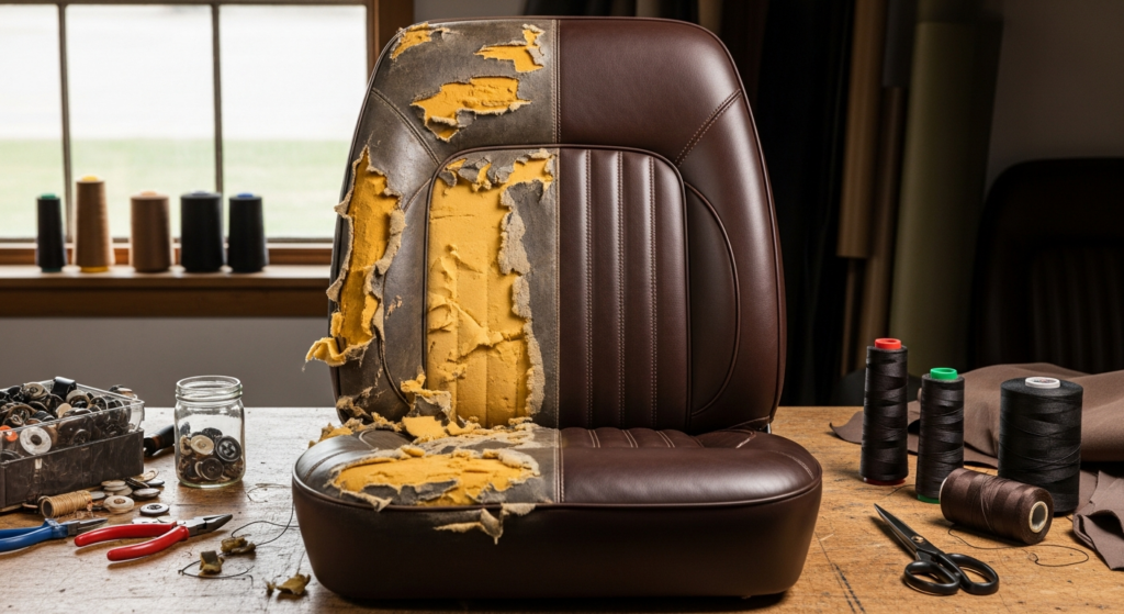 Siège auto à moitié restauré