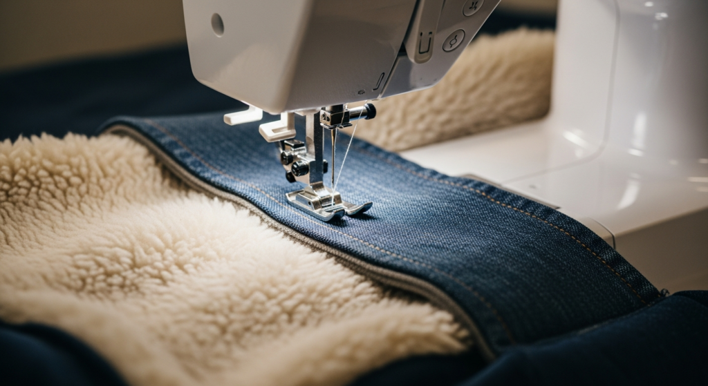 Machine à coudre avec pied double, tissu épais