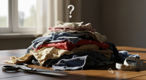 Pile de tissus informes avec un point d'interrogation