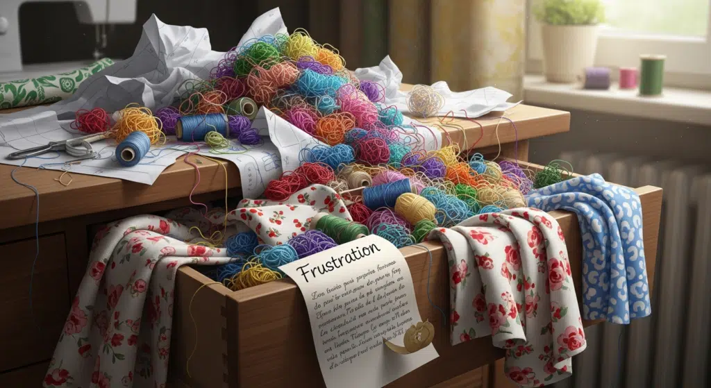 Tiroir de couture désordonné