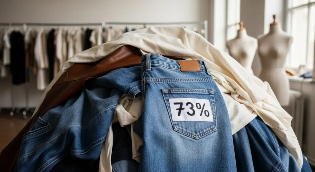 Pile de tissus épais avec étiquette 73%