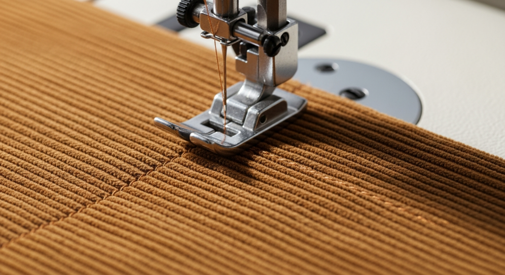 Couture de velours côtelé sans fronces avec pied double entraînement